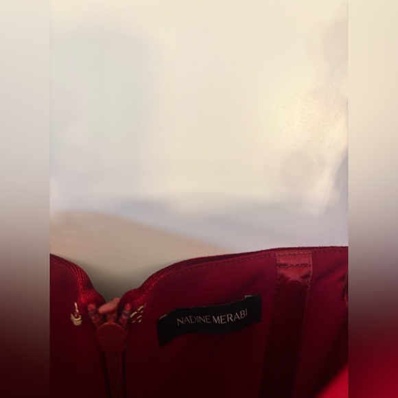 new Nadine Merabi Harley velvet belted embellished strap jumpsuit in red - Picture 12 of 13